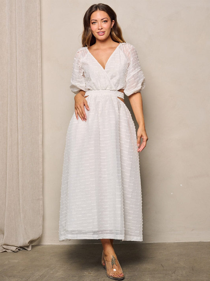 WOMEN'S SHORT SLEEVE V-NECK CUT OUT MAXI DRESS