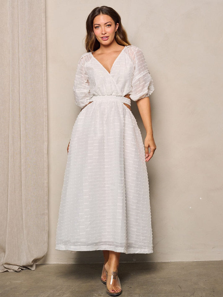 WOMEN'S SHORT SLEEVE V-NECK CUT OUT MAXI DRESS