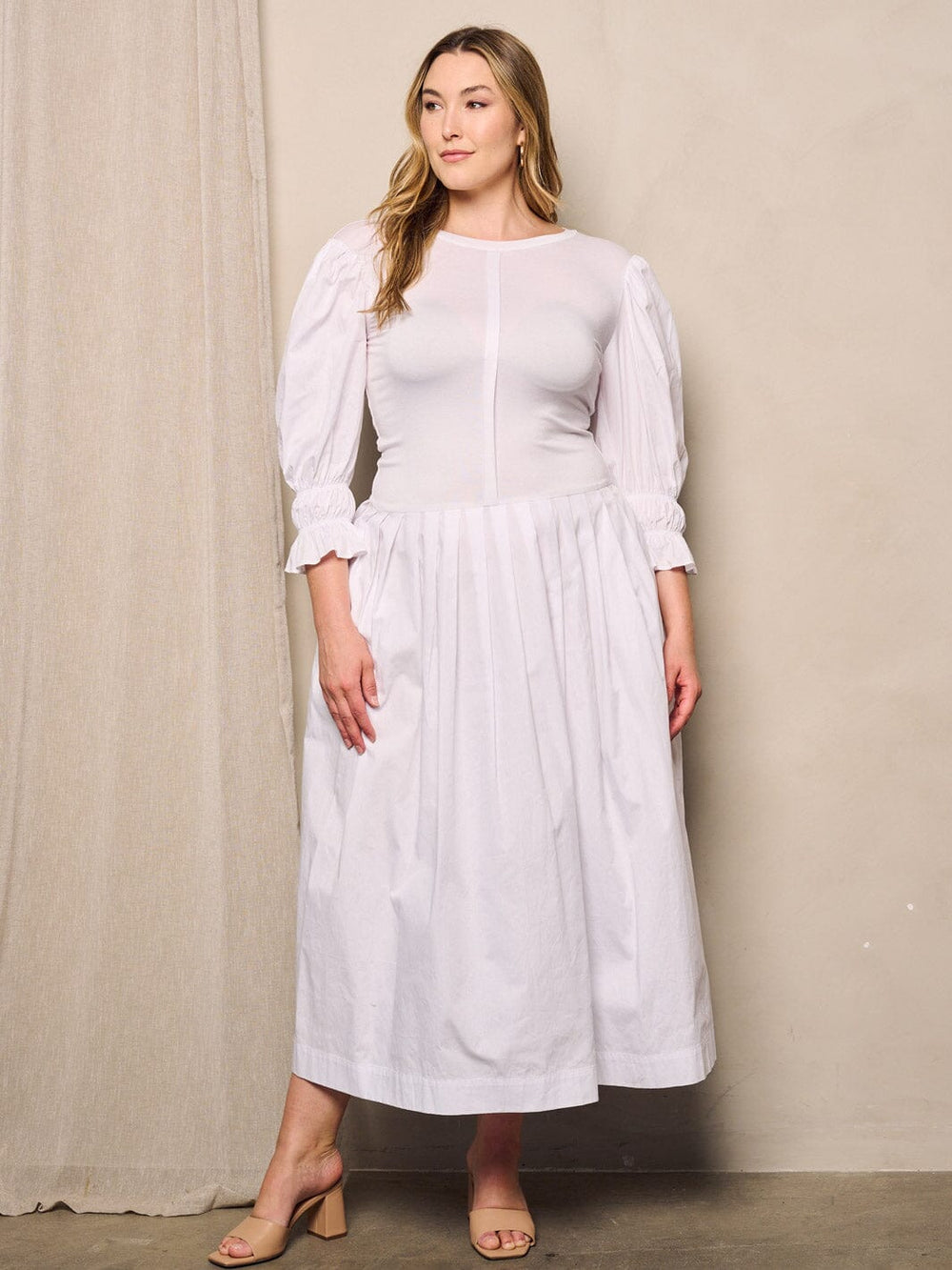 PLUS SIZE 3/4 SLEEVES POCKETS SOLID MAXI DRESS