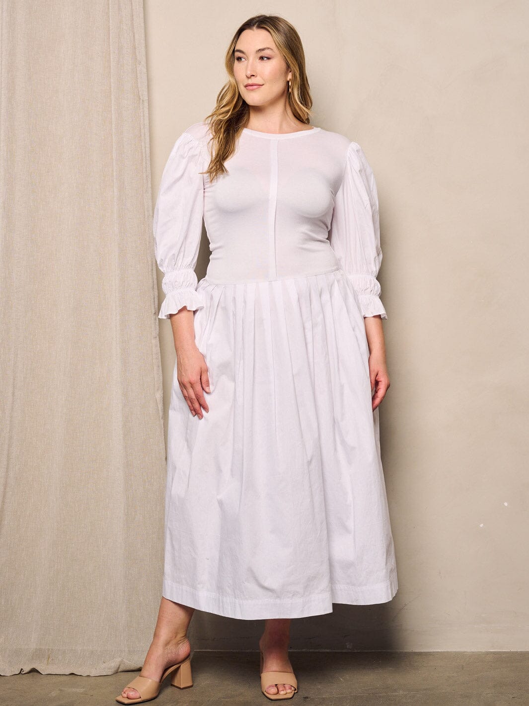 PLUS SIZE 3/4 SLEEVES POCKETS SOLID MAXI DRESS