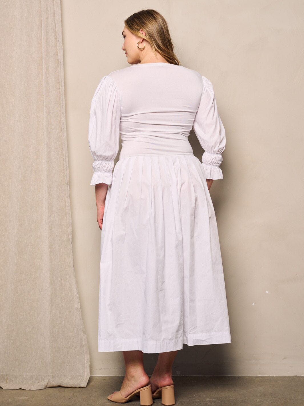 PLUS SIZE 3/4 SLEEVES POCKETS SOLID MAXI DRESS