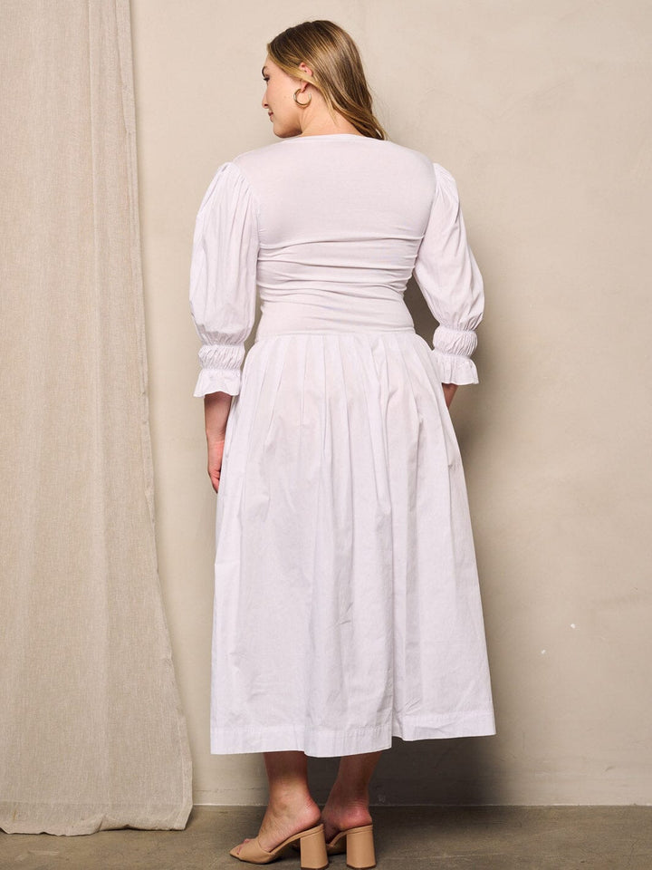 PLUS SIZE 3/4 SLEEVES POCKETS SOLID MAXI DRESS