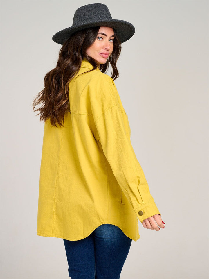 WOMEN'S LONG SLEEVE BUTTON CLOSURE FRONT POCKETS DENIM SHACKET