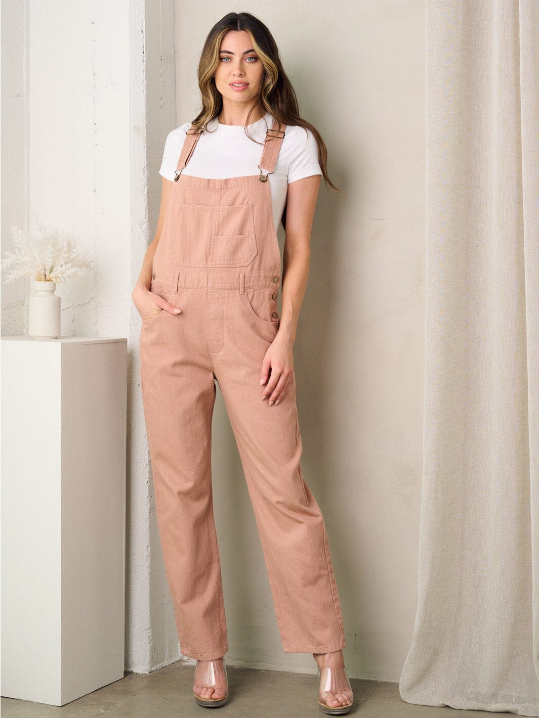 WOMEN'S SLEEVELESS POCKETS DENIM OVERALL JUMPSUIT