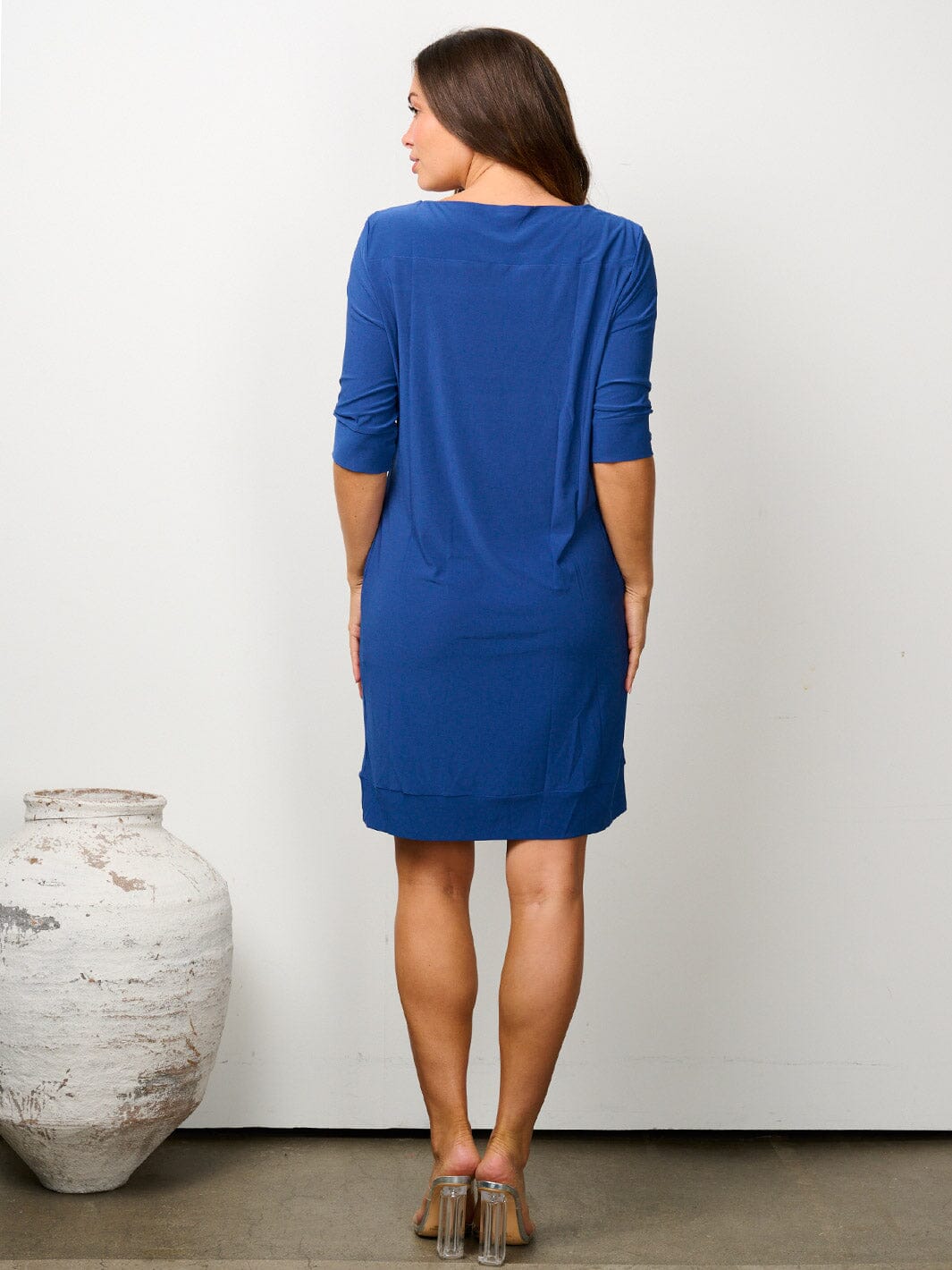 WOMEN'S 3/4 SLEEVE POCKETS SOLID MINI DRESS