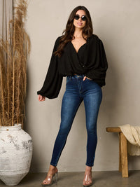 WOMEN'S LONG PUFF SLEEVE SURPLICE TOP