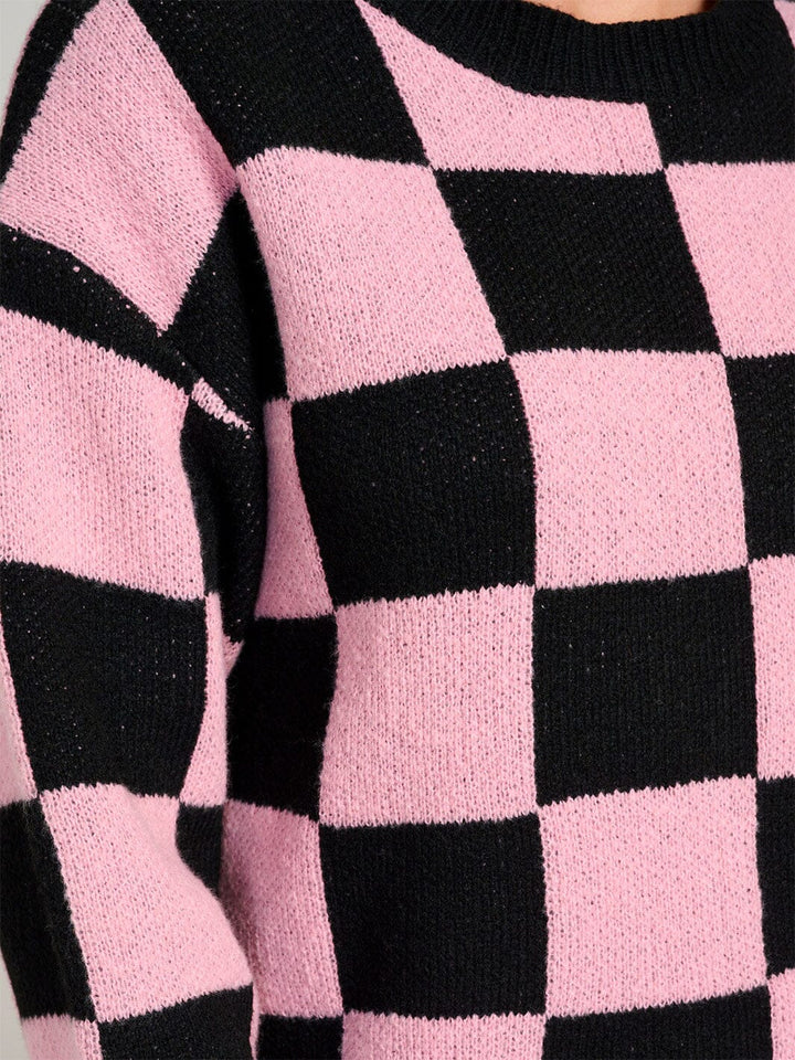 WOMEN'S LONG SLEEVE COLORBLOCK CHECKERS PULLOVER SWEATER