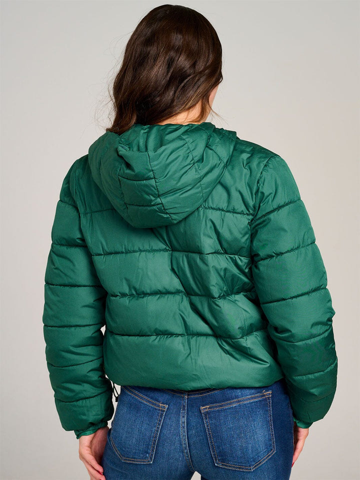 WOMEN'S LONG SLEEVE ZIPPER CLOSURE HOODED PUFFER JACKET