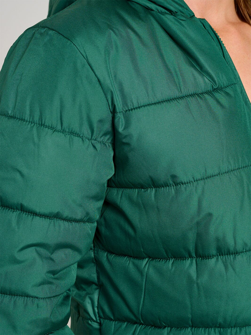 WOMEN'S LONG SLEEVE ZIPPER CLOSURE HOODED PUFFER JACKET