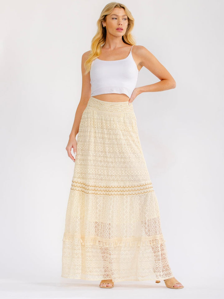 WOMEN'S ELASTIC WAIST SEQUINS SHIMMER LACE TIERED MAXI SKIRT