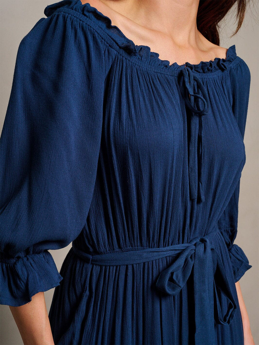 WOMEN'S LONG SLEEVE OFF SHOULDER SELF TIE TIERED MAXI DRESS