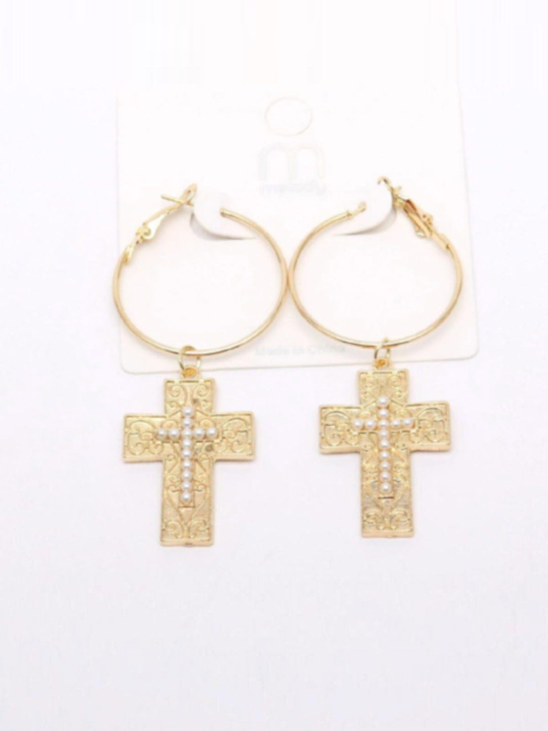 WOMEN'S GOLD STUDS CROSS EARRINGS
