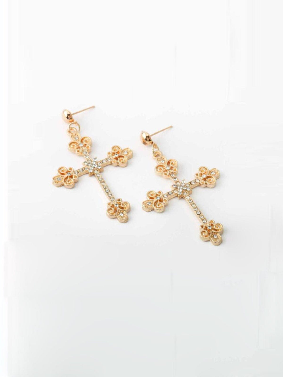 WOMEN'S GOLD STUDS CROSS EARRINGS