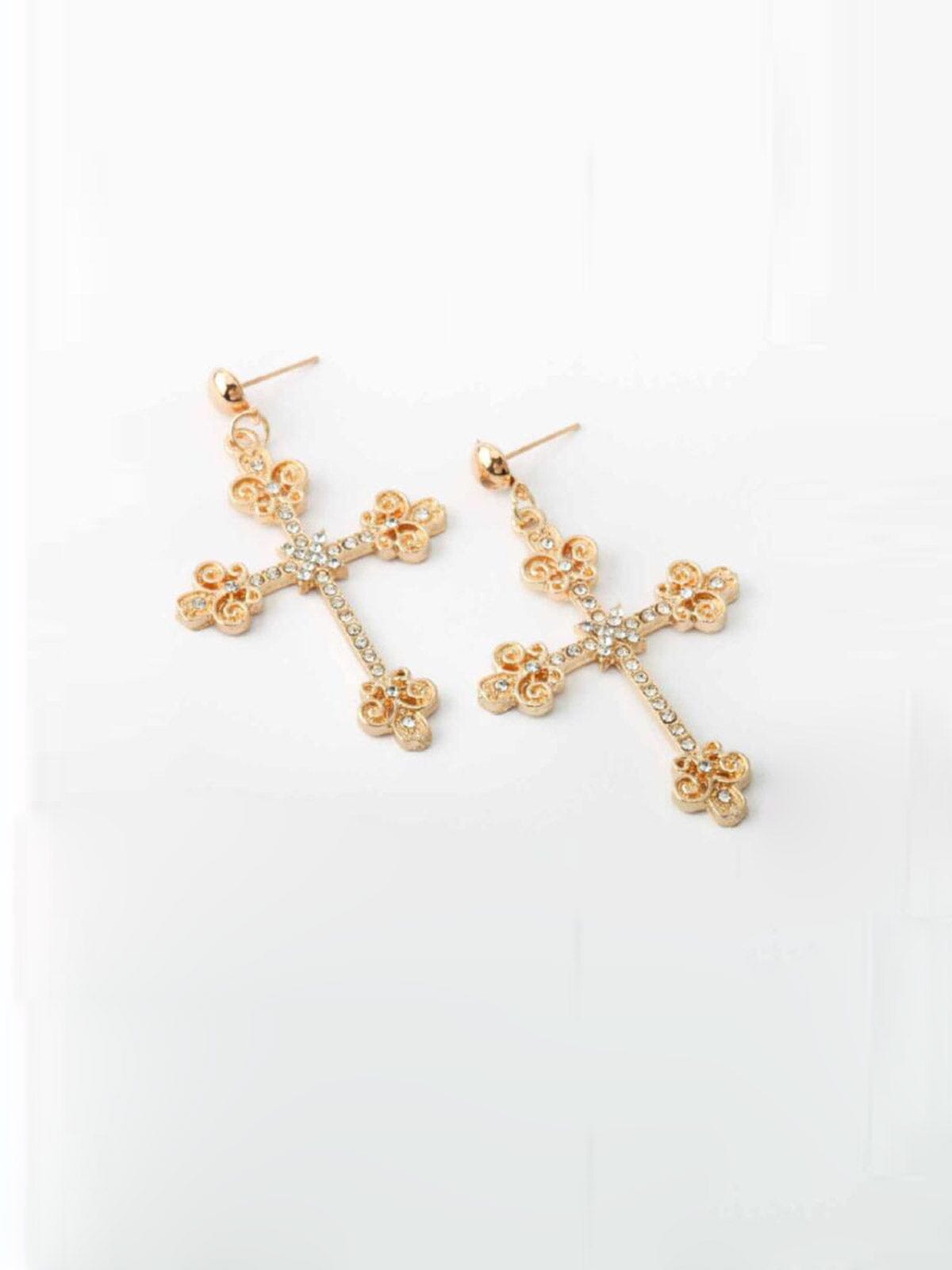 WOMEN'S GOLD STUDS CROSS EARRINGS