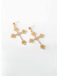 WOMEN'S GOLD STUDS CROSS EARRINGS