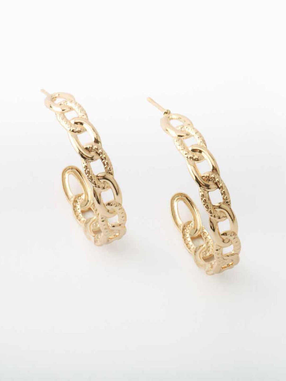 WOMEN'S GOLD & SILVER LINK HALF HOOP EARRINGS