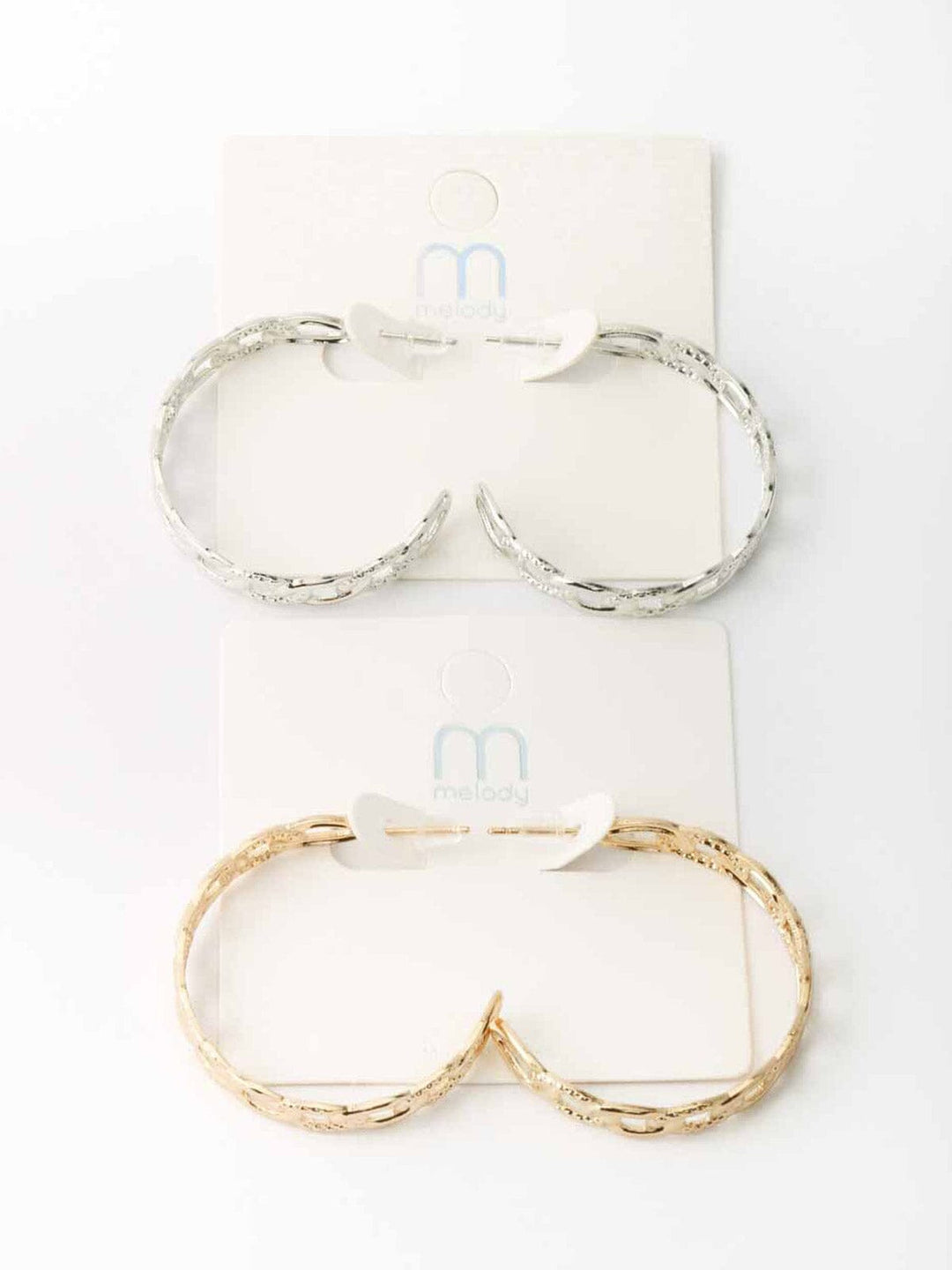 WOMEN'S GOLD & SILVER LINK HALF HOOP EARRINGS