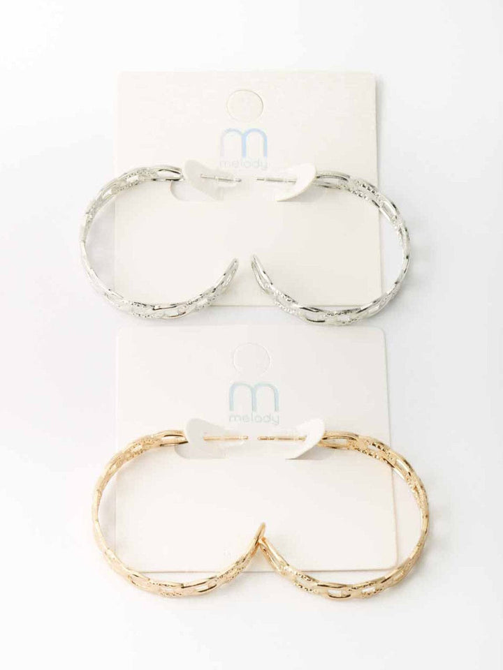 WOMEN'S GOLD & SILVER LINK HALF HOOP EARRINGS