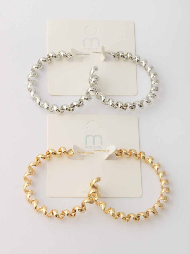 WOMEN'S GOLD & SILVER TWISTED HOOPS EARRINGS