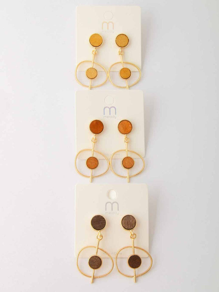 WOMEN'S ASSORTED COLORS GOLD WOOD EARRINGS