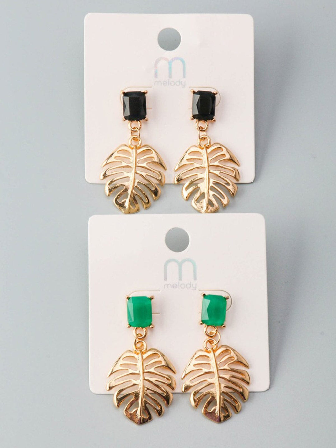 WOMEN'S GOLD ASSORTED COLORS LEAF EARRINGS