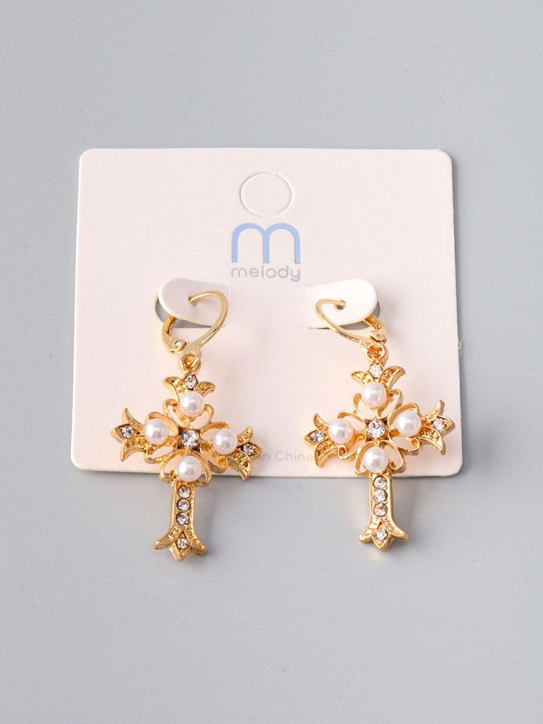 WOMEN'S FASHION CROSS PEARL EARRINGS