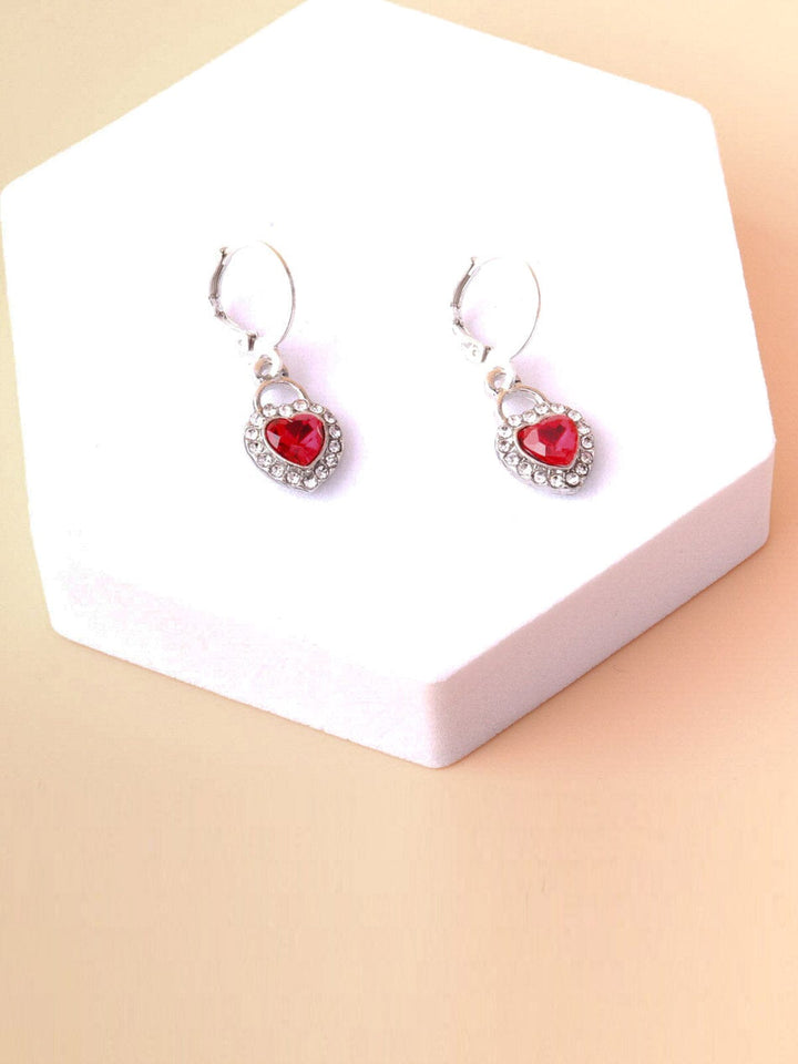 WOMEN'S SILVER RED HEART EARRINGS