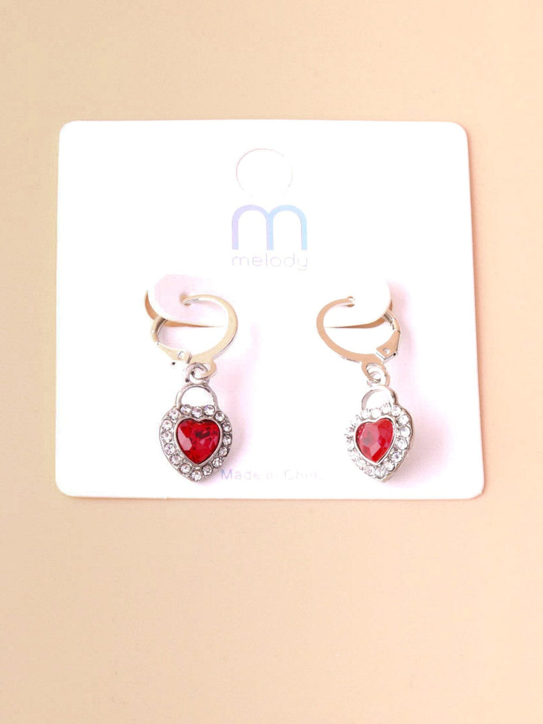 WOMEN'S SILVER RED HEART EARRINGS