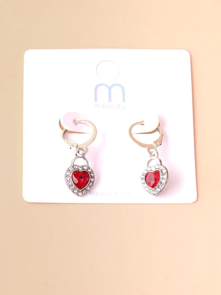 WOMEN'S SILVER RED HEART EARRINGS
