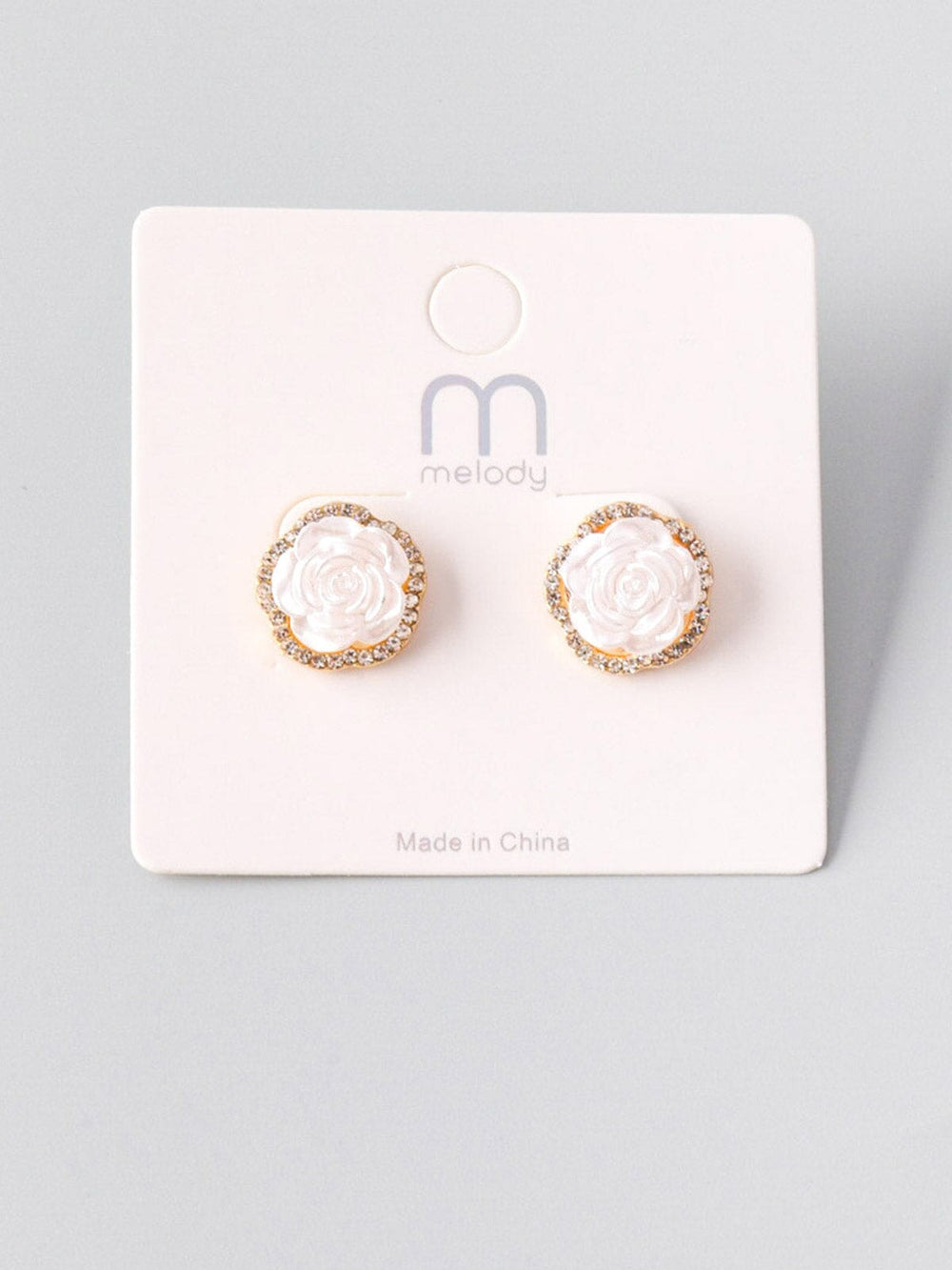 WOMEN'S WHITE STONE ROSE EARRINGS