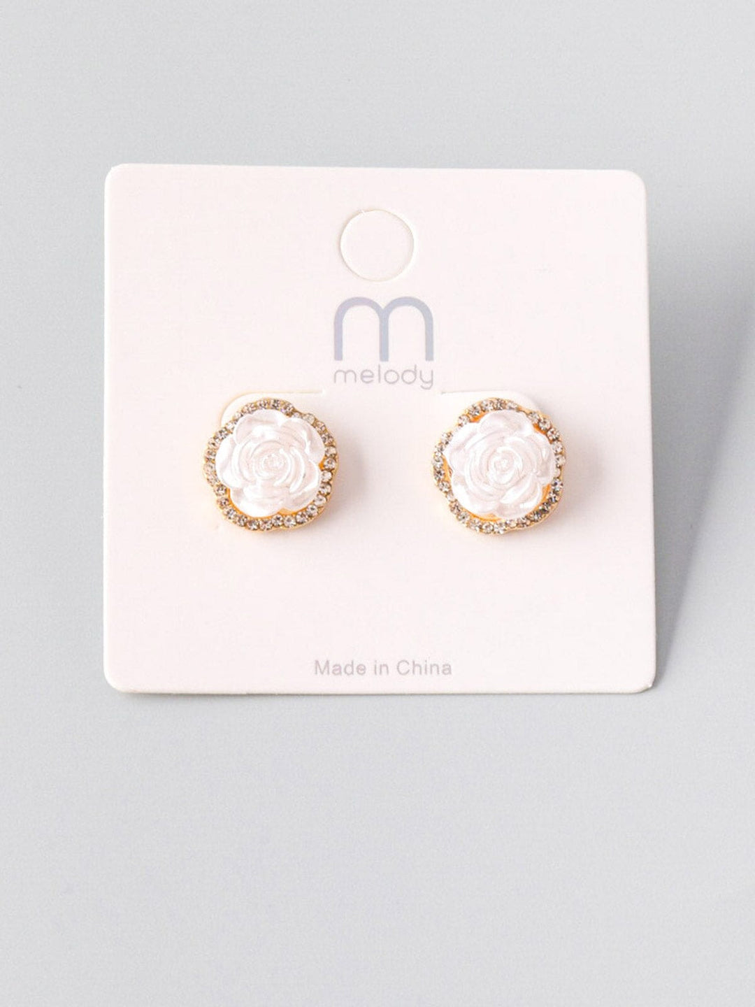 WOMEN'S WHITE STONE ROSE EARRINGS