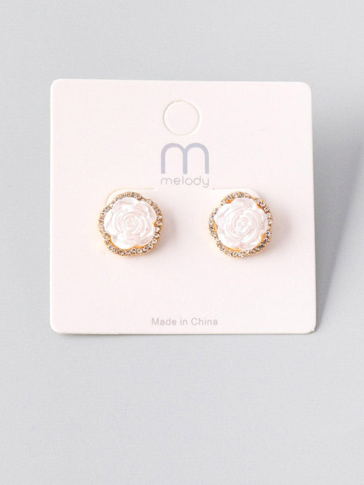 WOMEN'S WHITE STONE ROSE EARRINGS