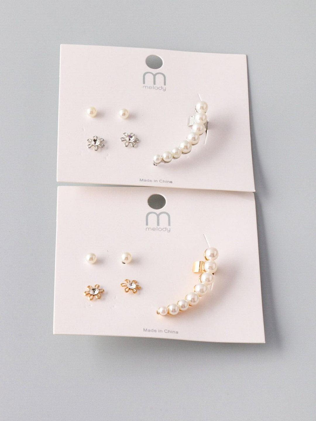 WOMEN'S GOLD & SILVER PEARL 3PC SET EARRINGS