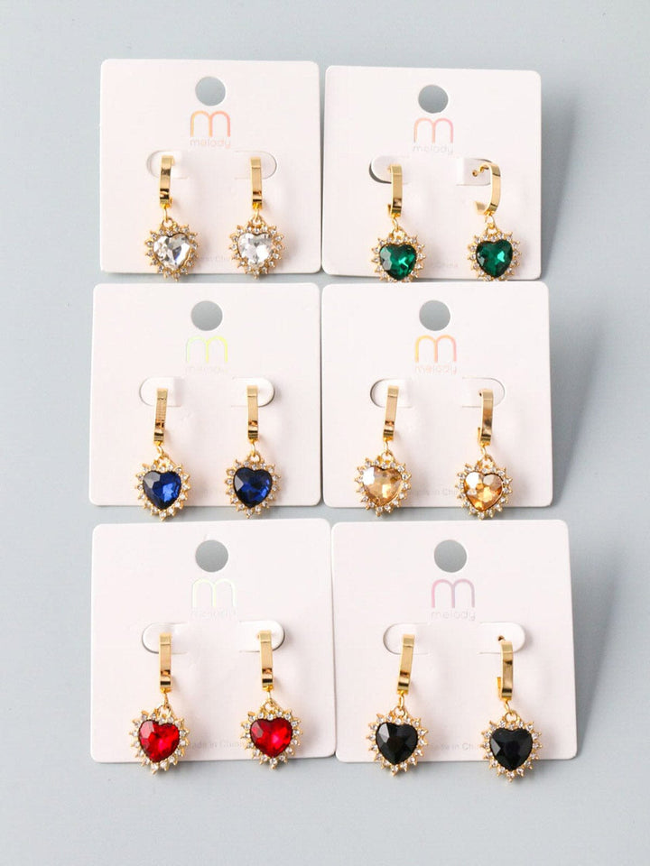 WOMEN'S ASSORTED COLORS GOLD HEART EARRINGS