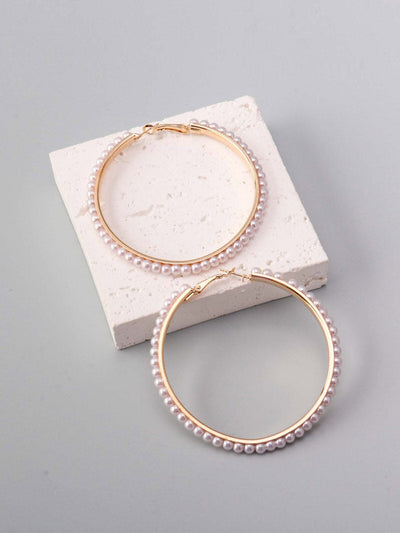WOMEN'S FASHION GOLD PEARL HOOPS EARRINGS