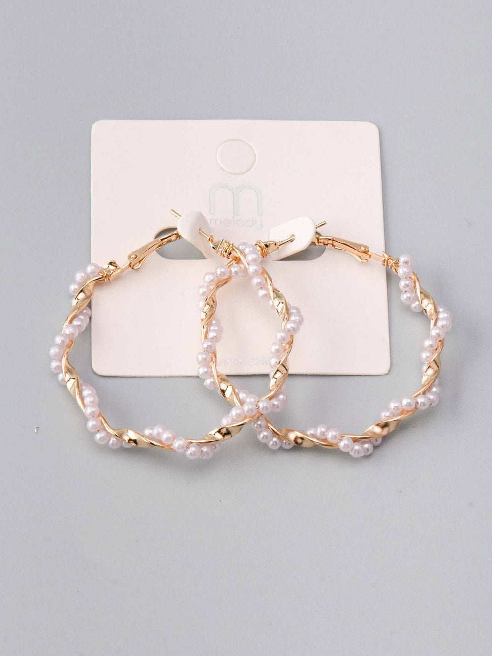 WOMEN'S GOLD & PINK PEARL HOOPS EARRINGS
