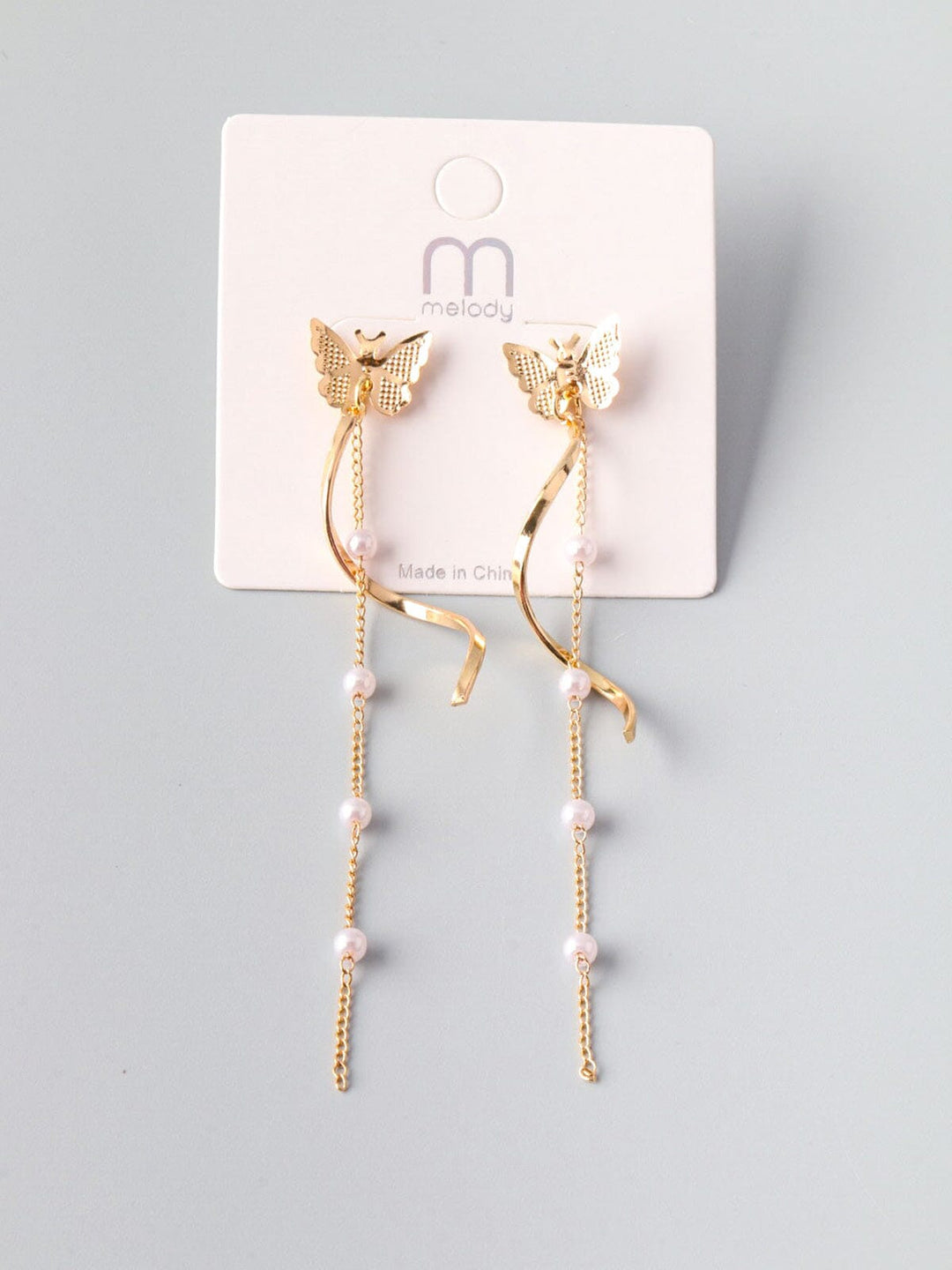 WOMEN'S BUTTERFLY GOLD PEARL EARRINGS