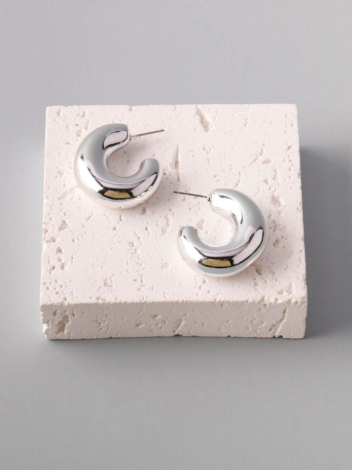 WOMEN'S SILVER HALF HOOP EARRINGS