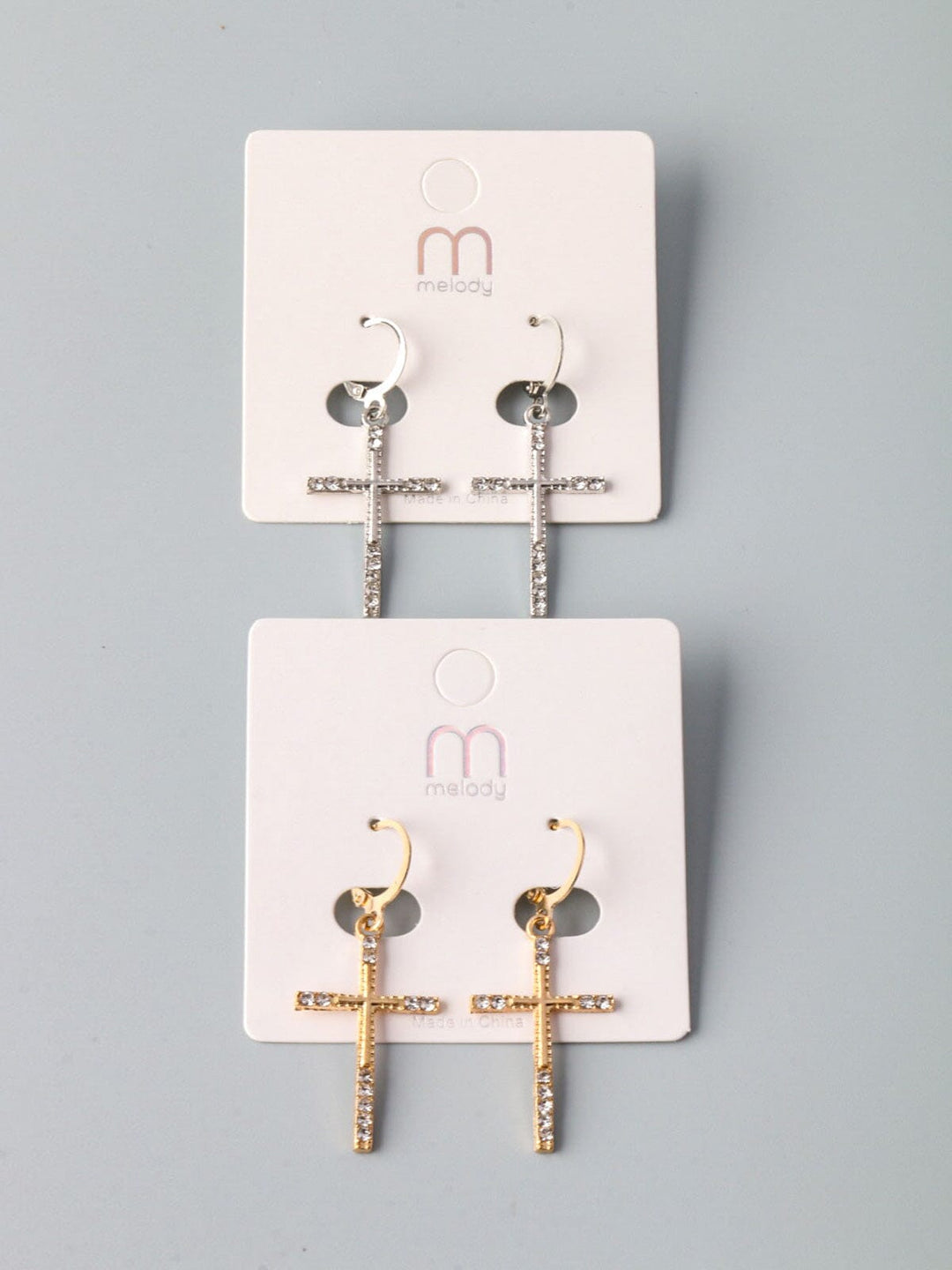 WOMEN'S FASHION GOLD & SILVER CROSS EARRINGS