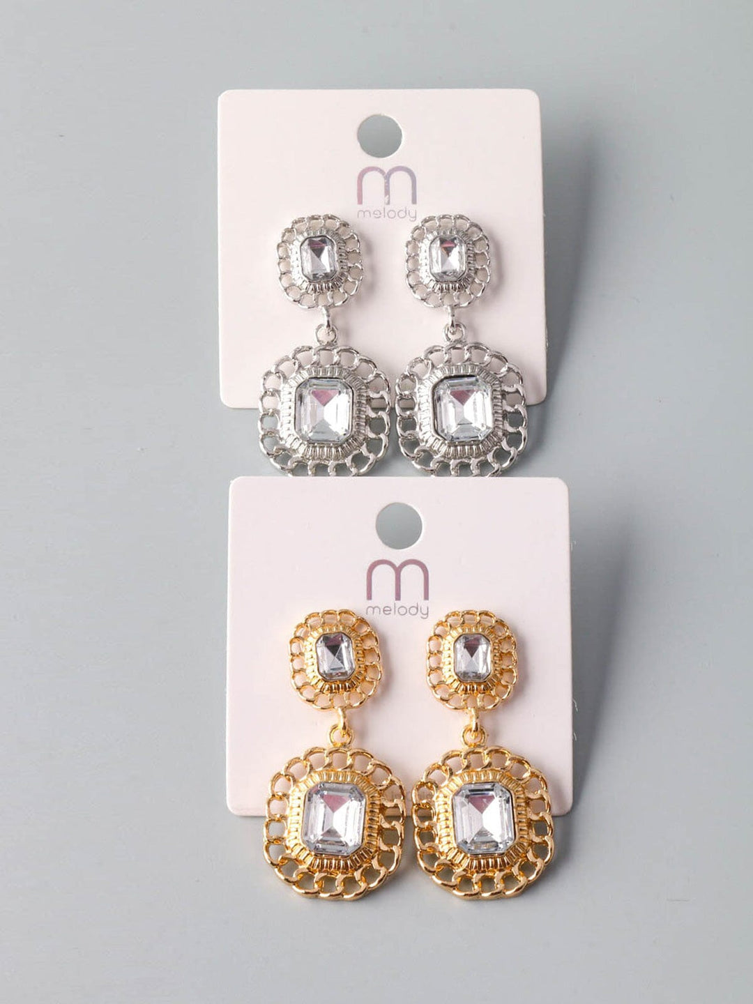 WOMEN'S FASHION GOLD & SILVER STONE EARRINGS