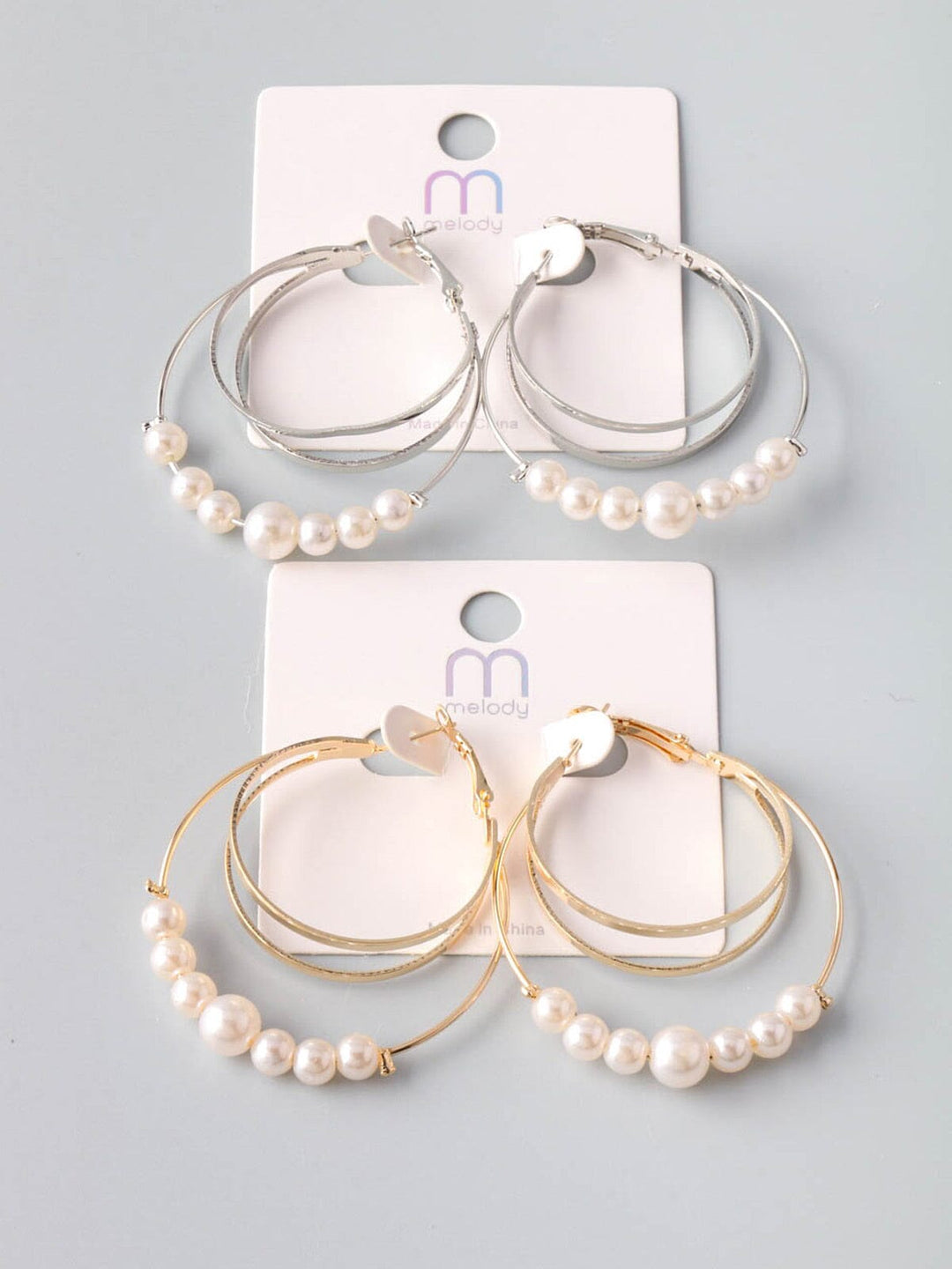 WOMEN'S GOLD & SILVER PEARL HOOPS EARRINGS