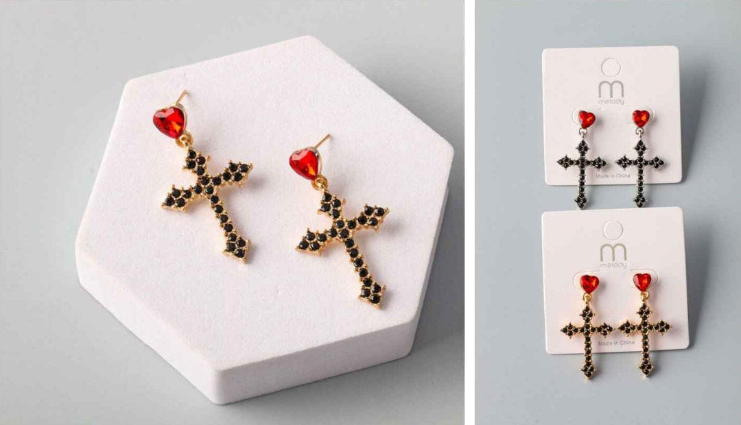FASHION GOLD & SILVER HANGING CROSS EARRINGS