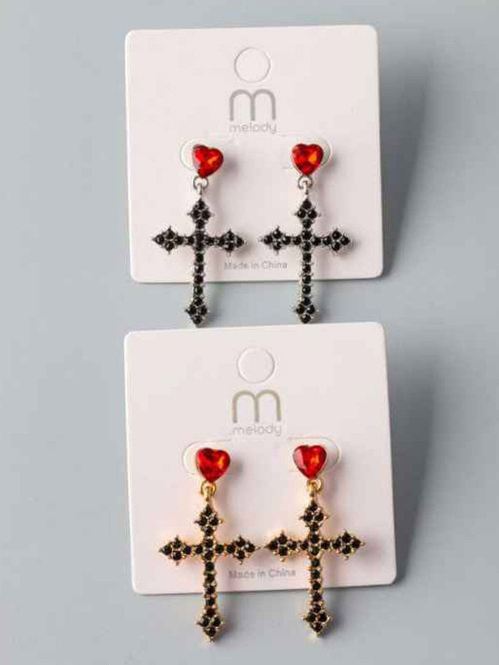 FASHION GOLD & SILVER HANGING CROSS EARRINGS
