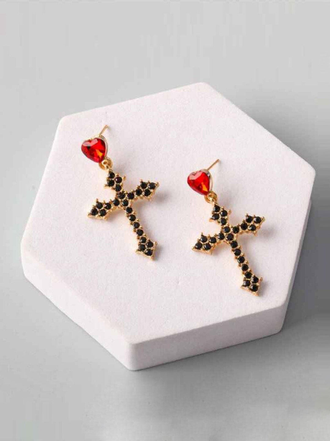 FASHION GOLD & SILVER HANGING CROSS EARRINGS