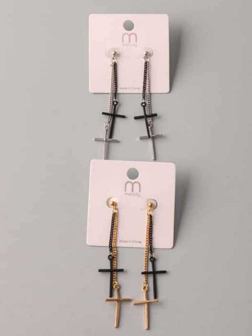 FASHION ASSORTED COLORS HANGING CROSS EARRINGS