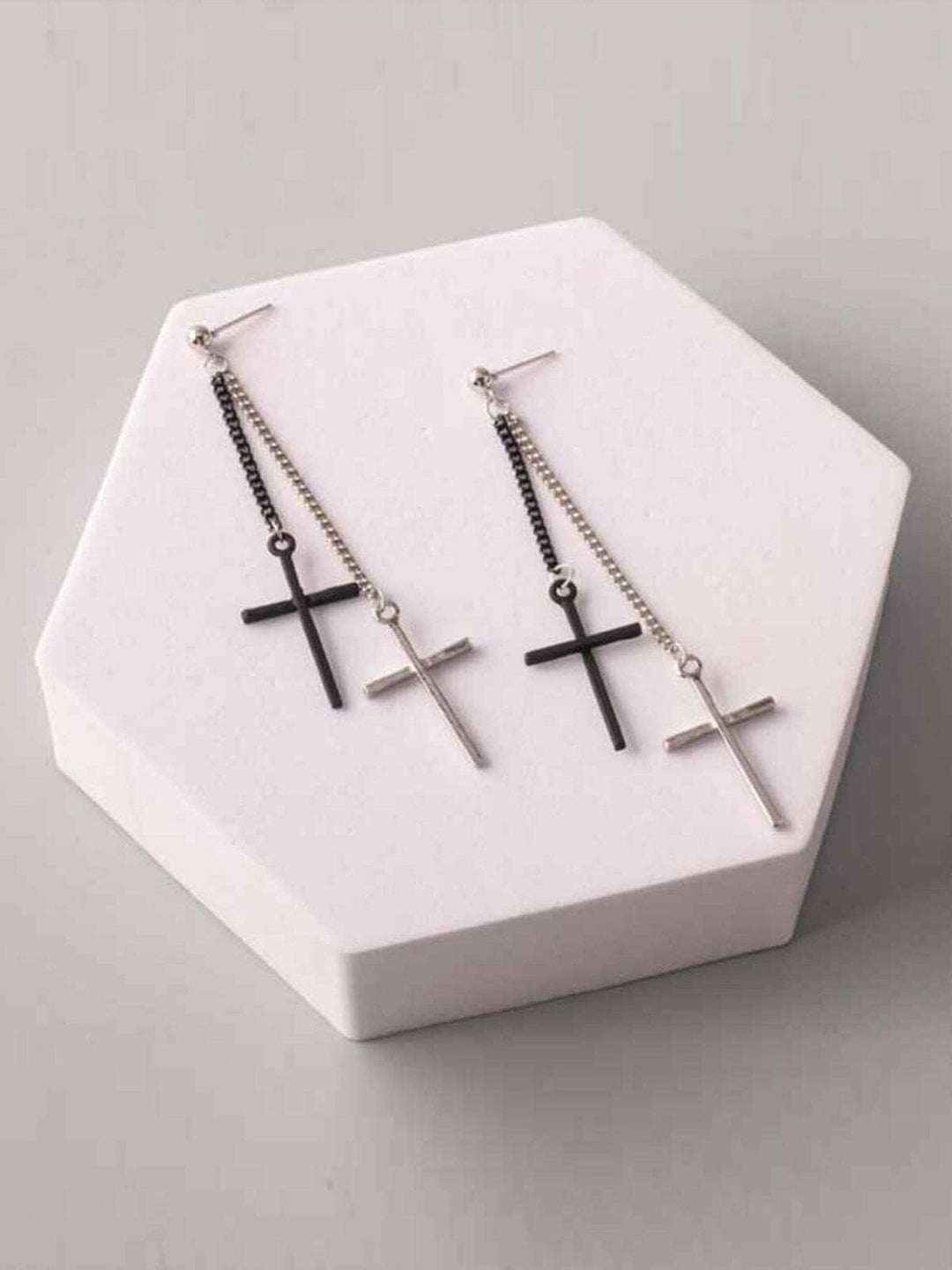 FASHION ASSORTED COLORS HANGING CROSS EARRINGS