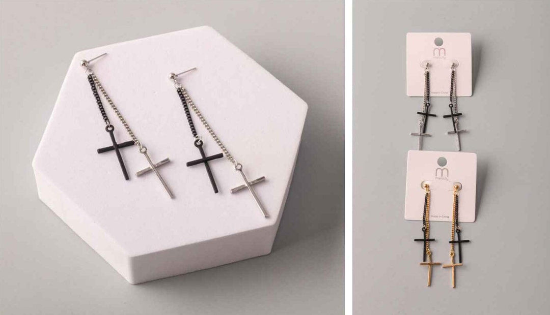FASHION ASSORTED COLORS HANGING CROSS EARRINGS