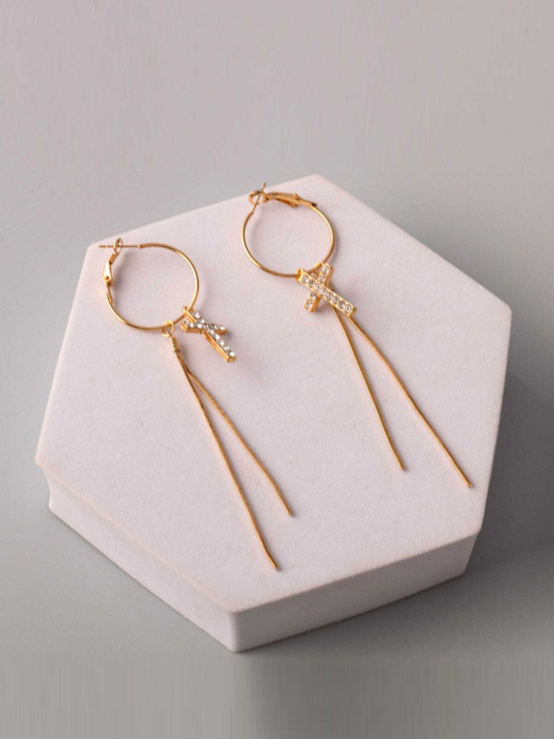 WOMEN'S SILVER & GOLD HOOPS CROSS EARRINGS