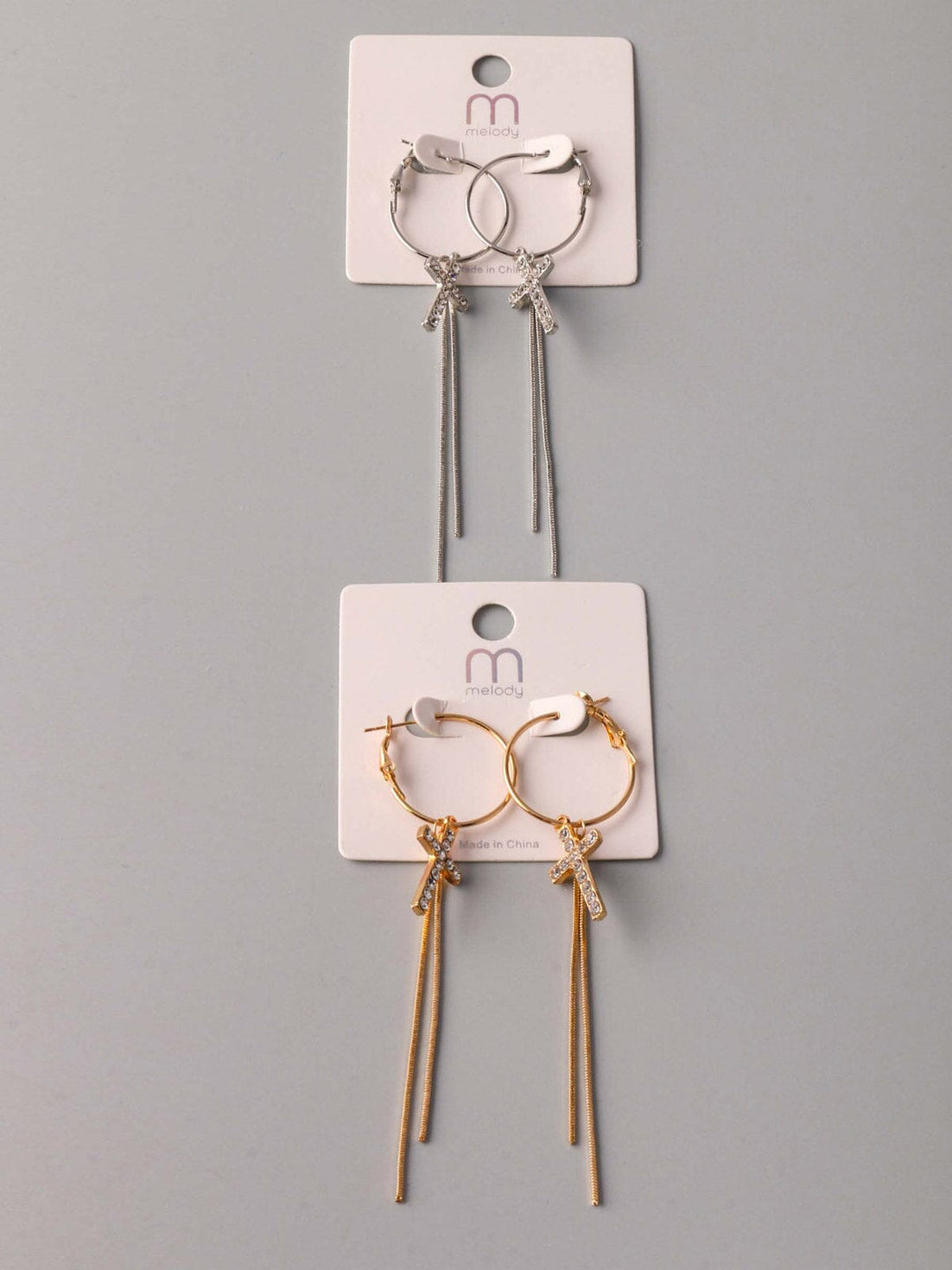 WOMEN'S SILVER & GOLD HOOPS CROSS EARRINGS