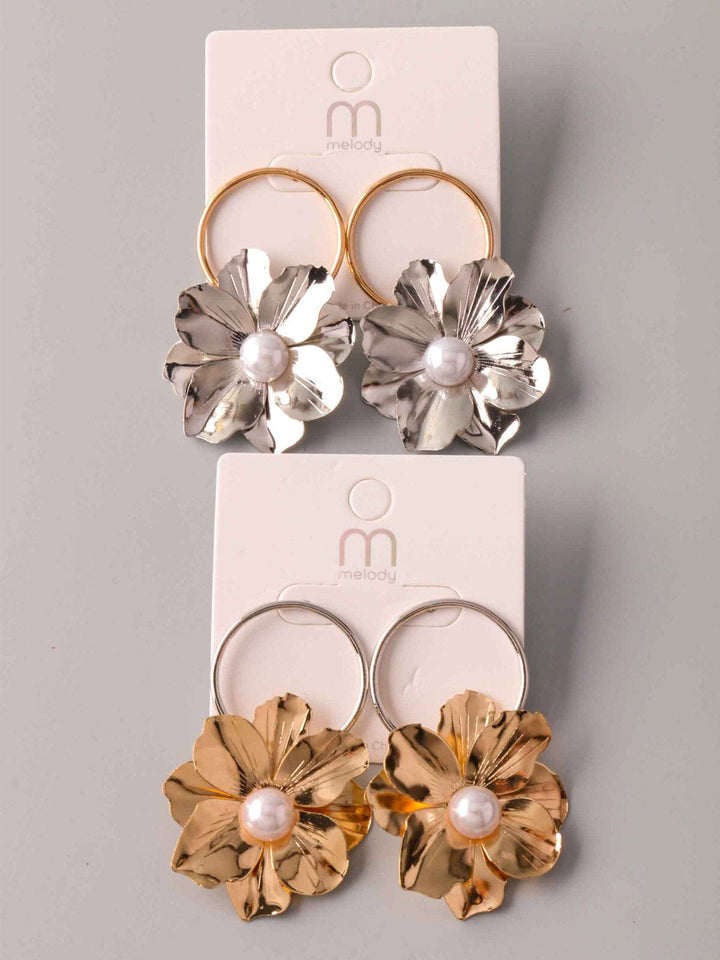 FASHION GOLD & SILVER FLOWER EARRINGS